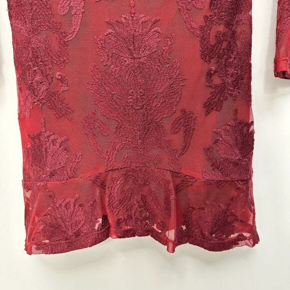 For Love & Lemons A Night to Remember Long Sleeve Lace Cocktail Mini Dress Red S - Picture 10 of 16